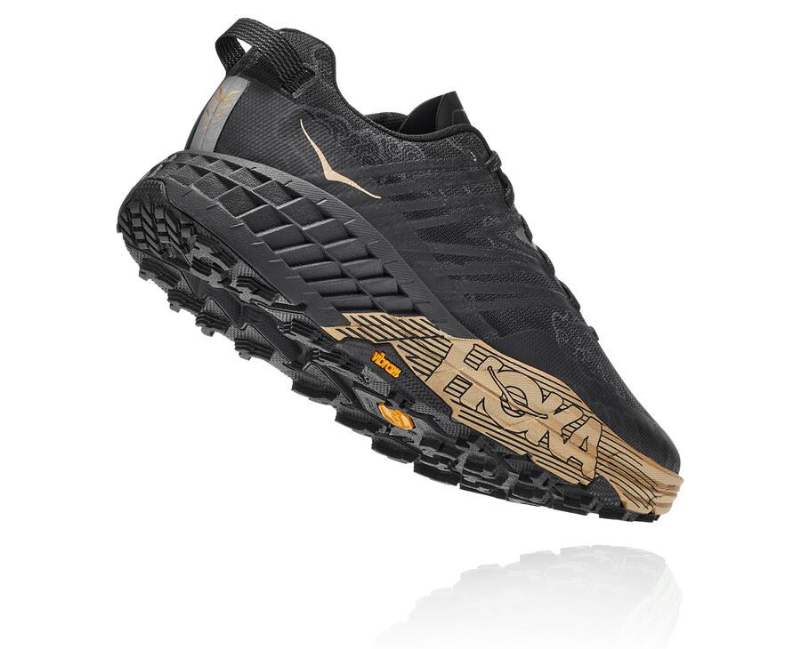 Tenis Hoka One One Trail Hombre Negros/Dorados - Speedgoat 4 Cny - DOKS58642